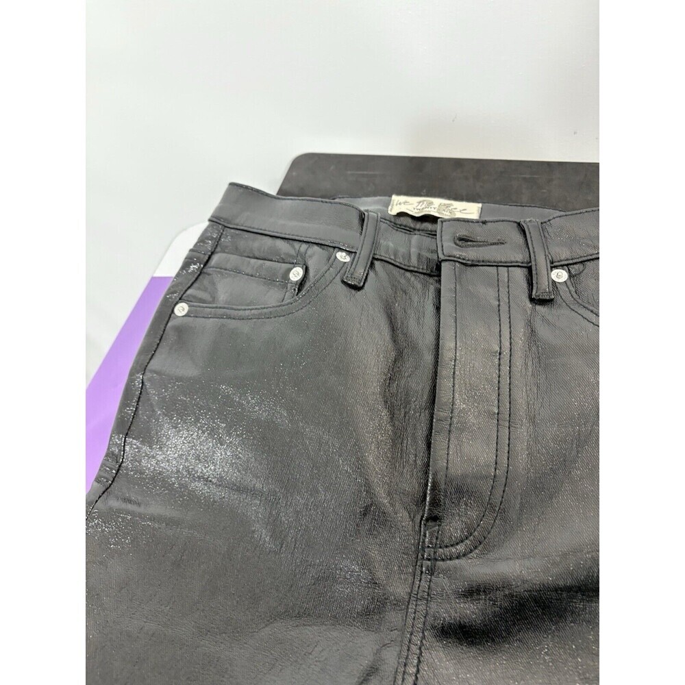 Free People We The Free Pants Womens 26 Black Faux Leather High Rise Button Fly